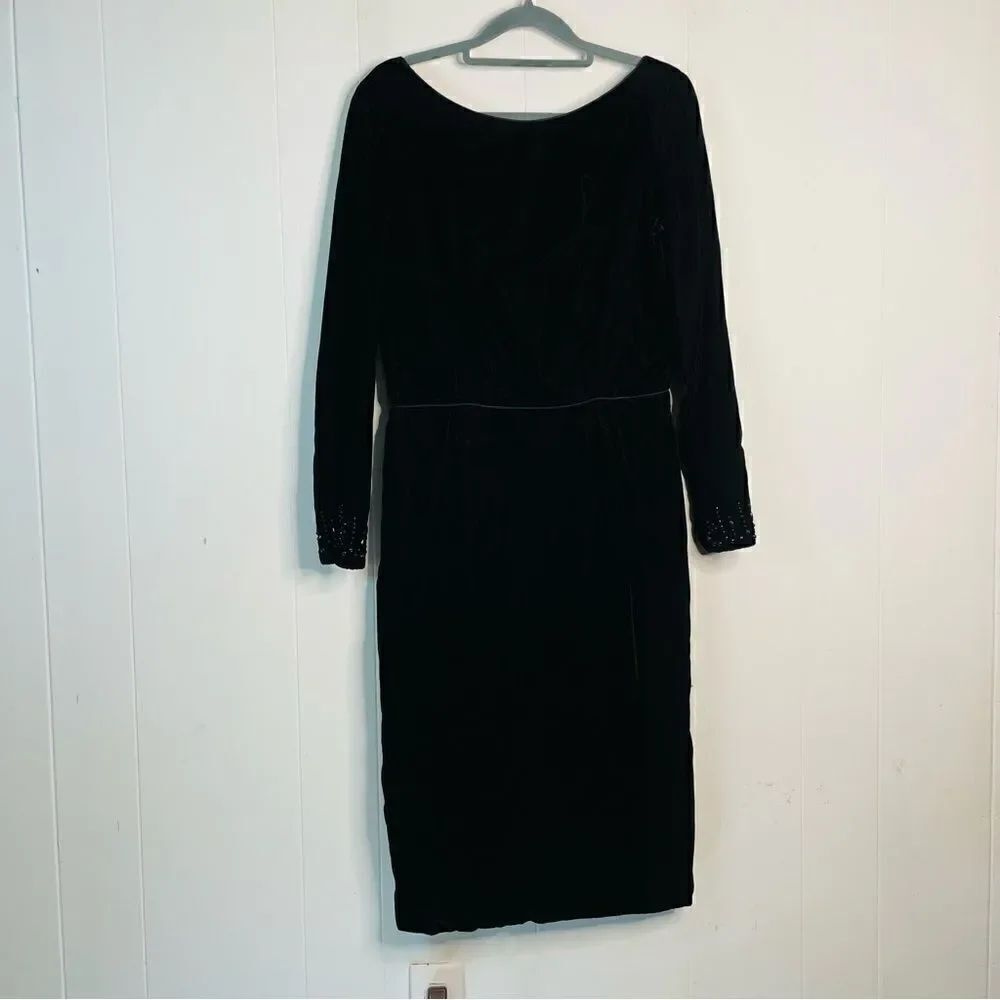 Vintage Black Velvet Beaded Sheath Dress